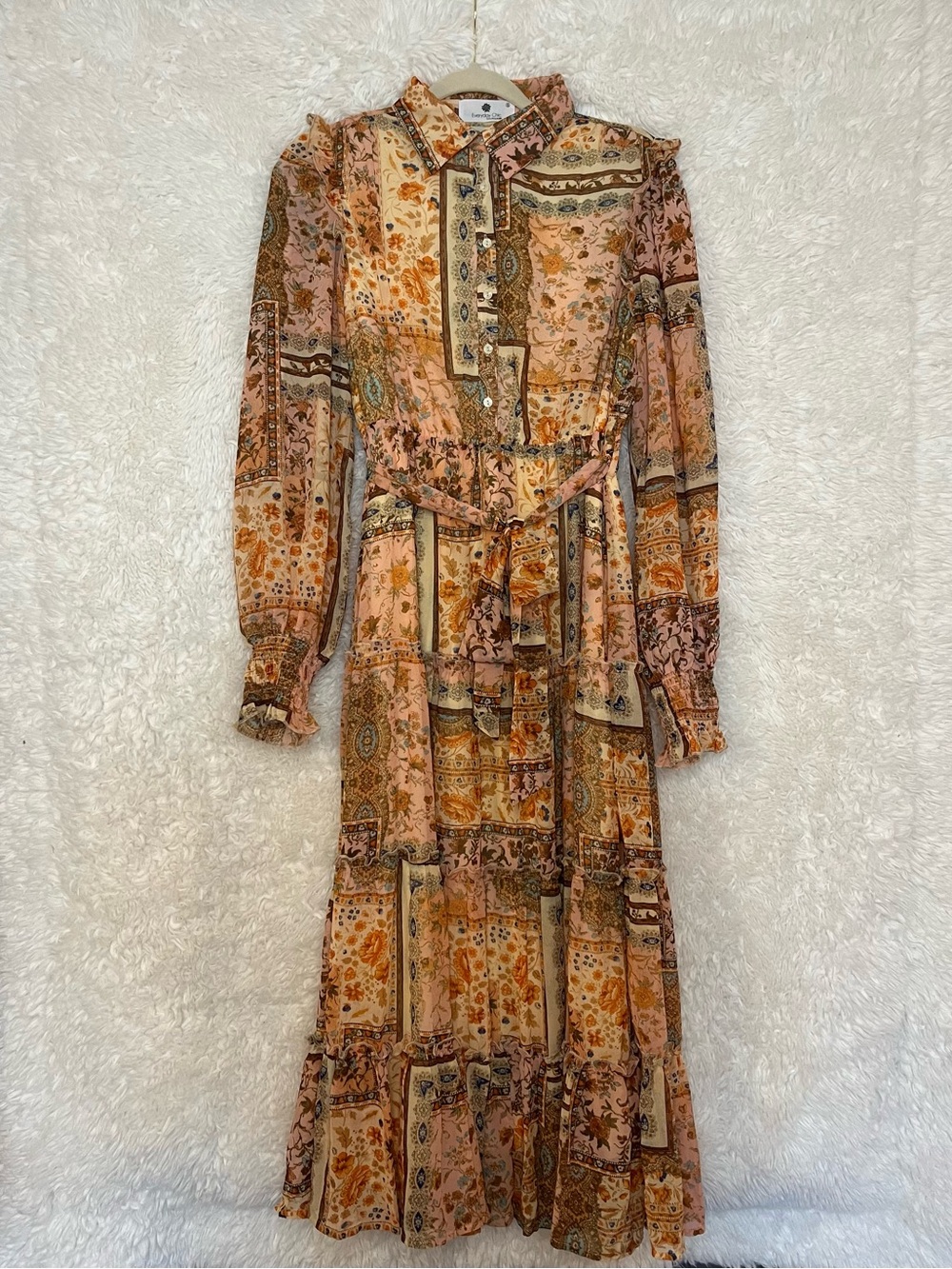 Everyday Chic Boutique Golden Hour Patchwork Button Down Midi Dress Small